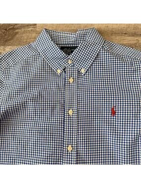Ralph Lauren Shirt Boys Large 14-16 Blue Gingham Button Down Long Sleeve Top